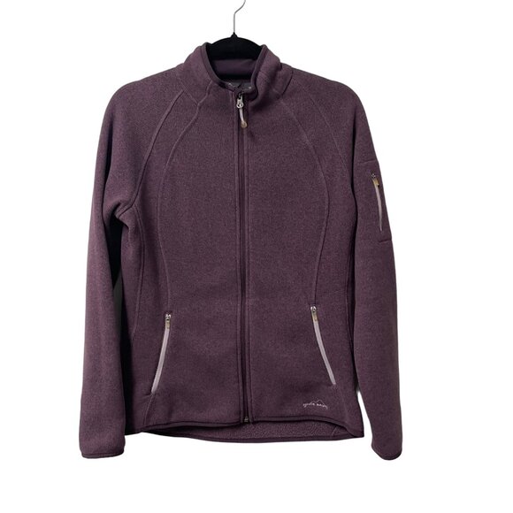 EDDIE BAUER SWEATER FULL ZIP WOMENS L KNIT FLEECE LINED POCKETS COMFORT PURPLE - Picture 1 of 11